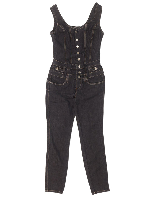 Liu Jo Dame Ærmeløs Denim Jumpsuit UK 12 Medium Sort Bomuld