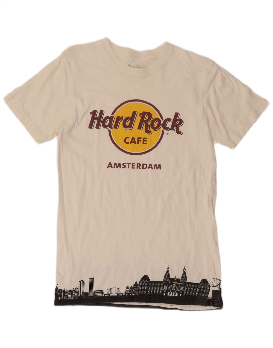 HARD ROCK CAFE Herre Amsterdam Grafisk T-Shirt Top Lille Hvid Bomuld
