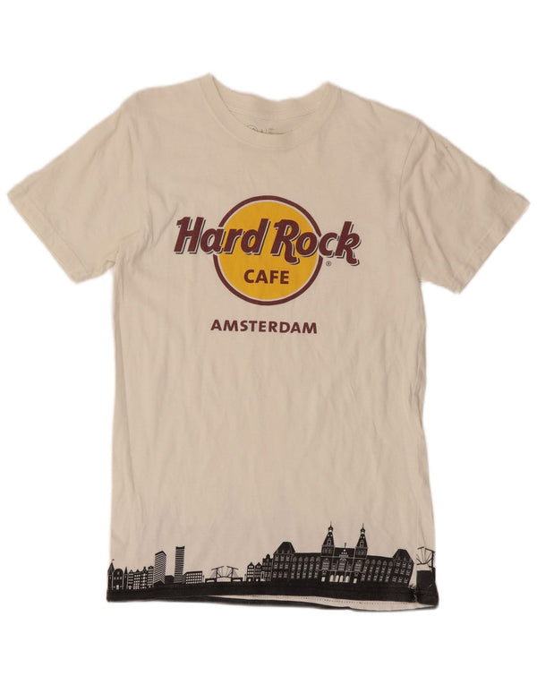 HARD ROCK CAFE Herre Amsterdam Grafisk T-Shirt Top Lille Hvid Bomuld