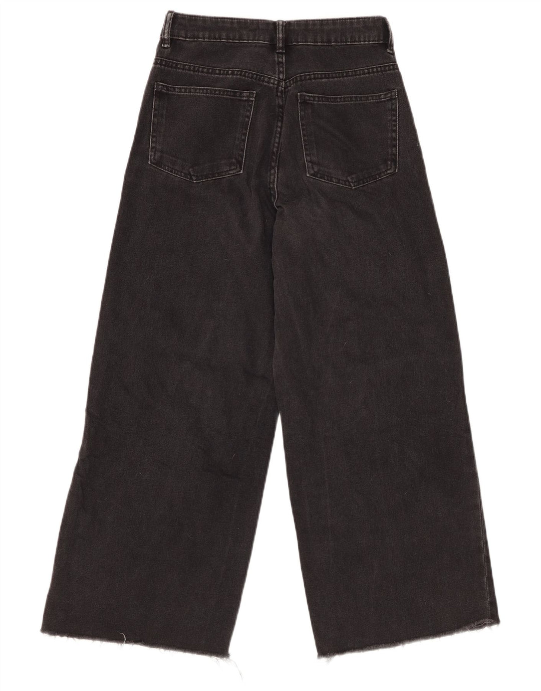 ZARA Womens High Rise Crop Wide Leg Jeans W22 L25 Black Bomuld