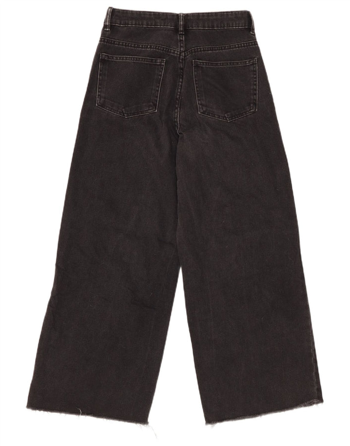 ZARA Womens High Rise Crop Wide Leg Jeans W22 L25 Black Bomuld