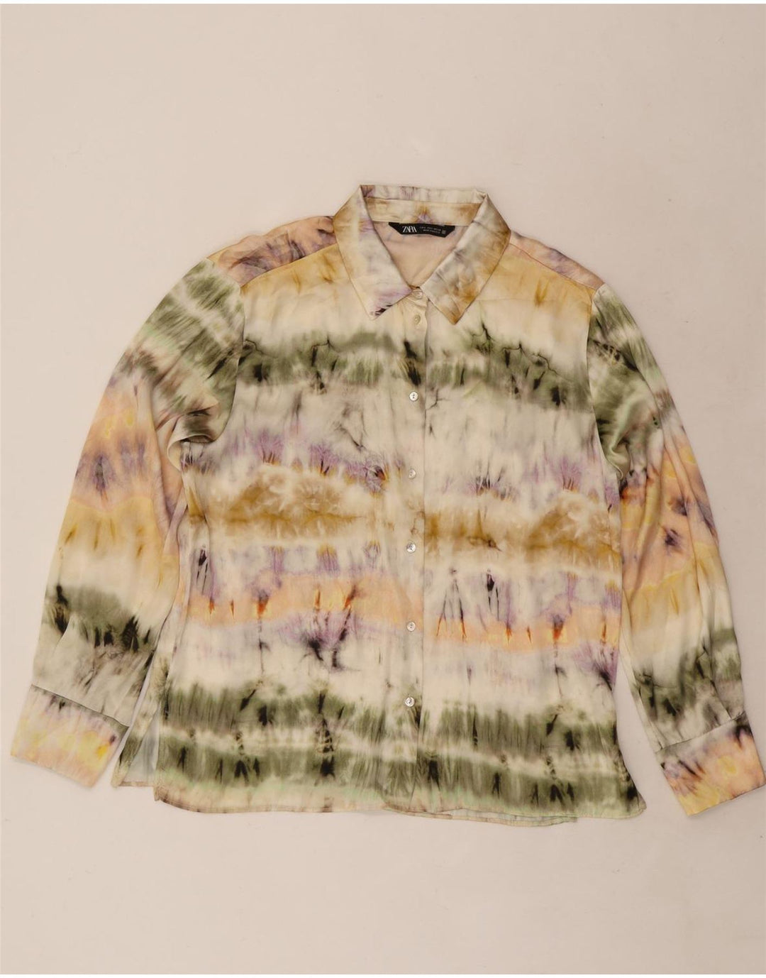 Zara skjortebluse til kvinder UK 16 Large Multicolor Tie Dye Polyester