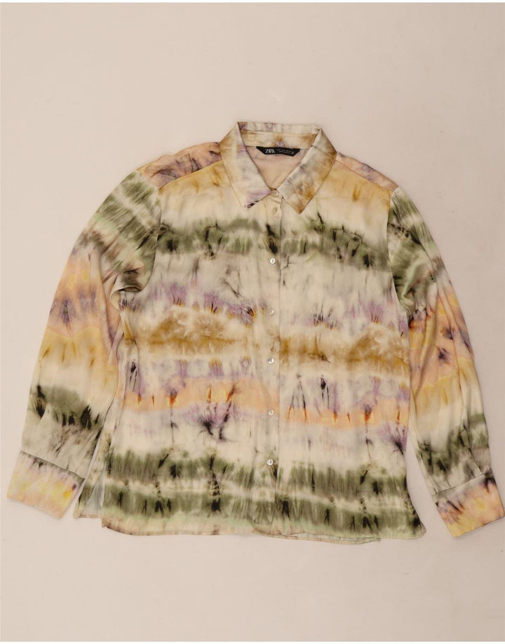 Zara skjortebluse til kvinder UK 16 Large Multicolor Tie Dye Polyester
