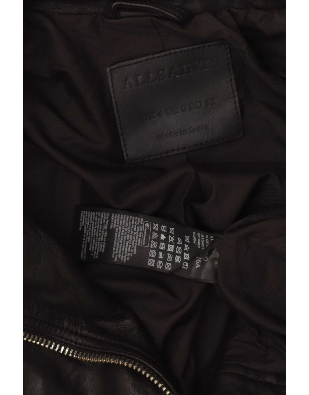 All Saints Dame Crop Læder Biker Jacket UK 4 XS Sort Læder