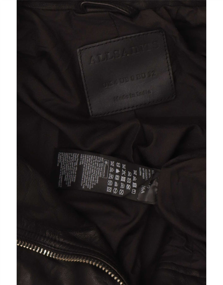 All Saints Dame Crop Læder Biker Jacket UK 4 XS Sort Læder