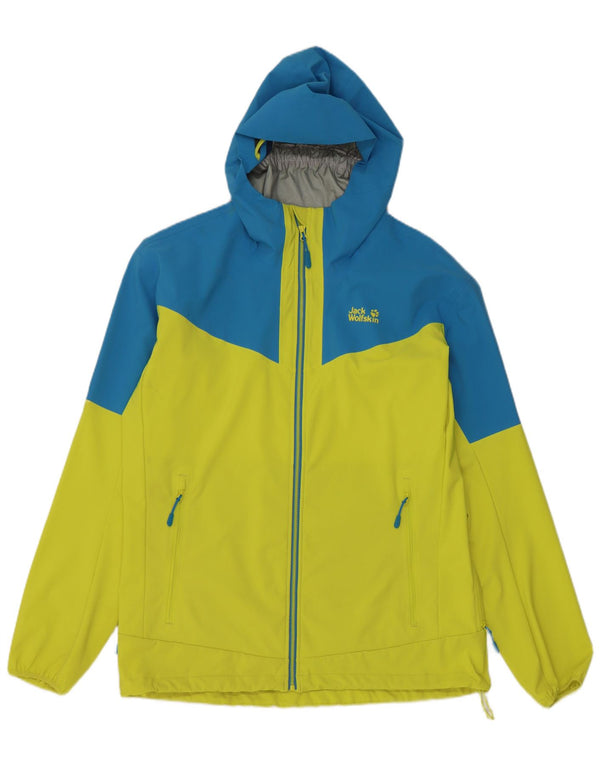 Jack Wolfskin Regnjakke med hætte til mænd UK 42 Stor gul farveblok