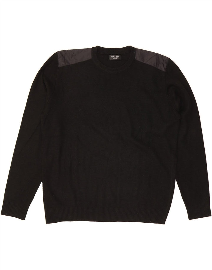 ZARA Mens Crew Neck Jumper Sweater Large Black Vintage Zara and Second-Hand Zara from Messina Hembry 