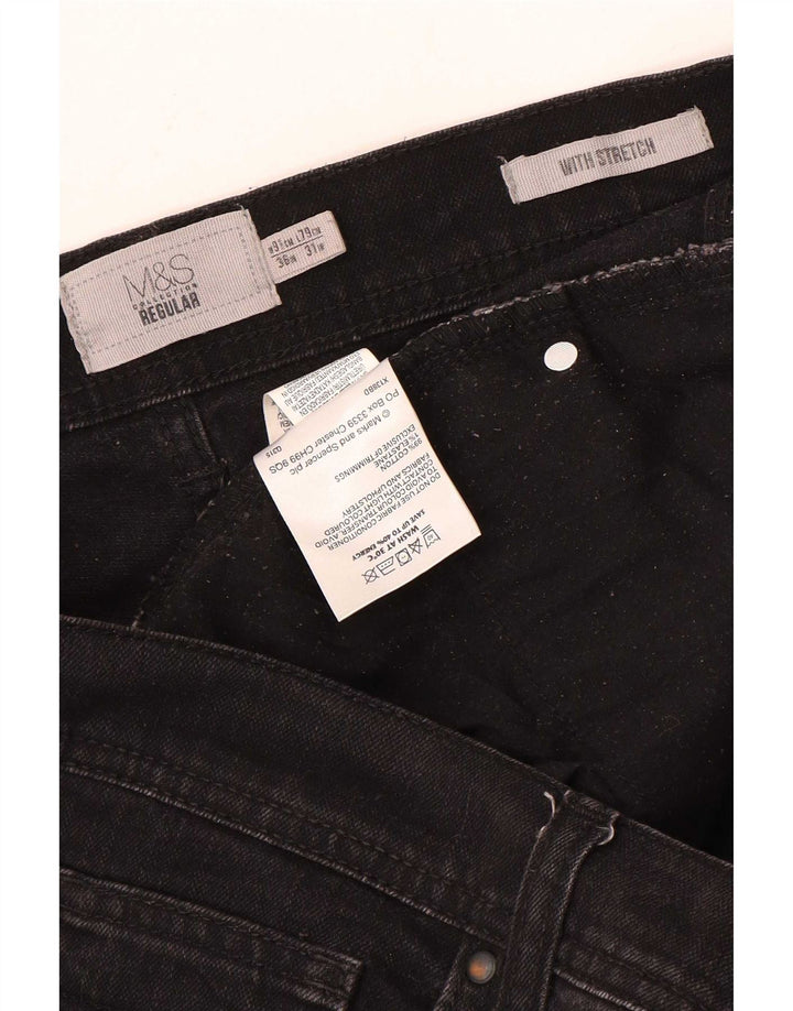 Marks & Spencer Herre Regular Straight Jeans W36 L31 Sort Bomuld