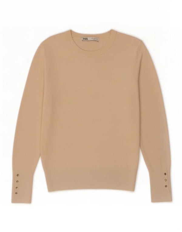 Zara Dame Boat Neck Jumper Sweater UK 14 Large Beige Viscose