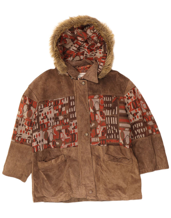 Vintage Dame Ruskind Oversized Windbreaker Coat IT 46 Stor Beige Geometrisk
