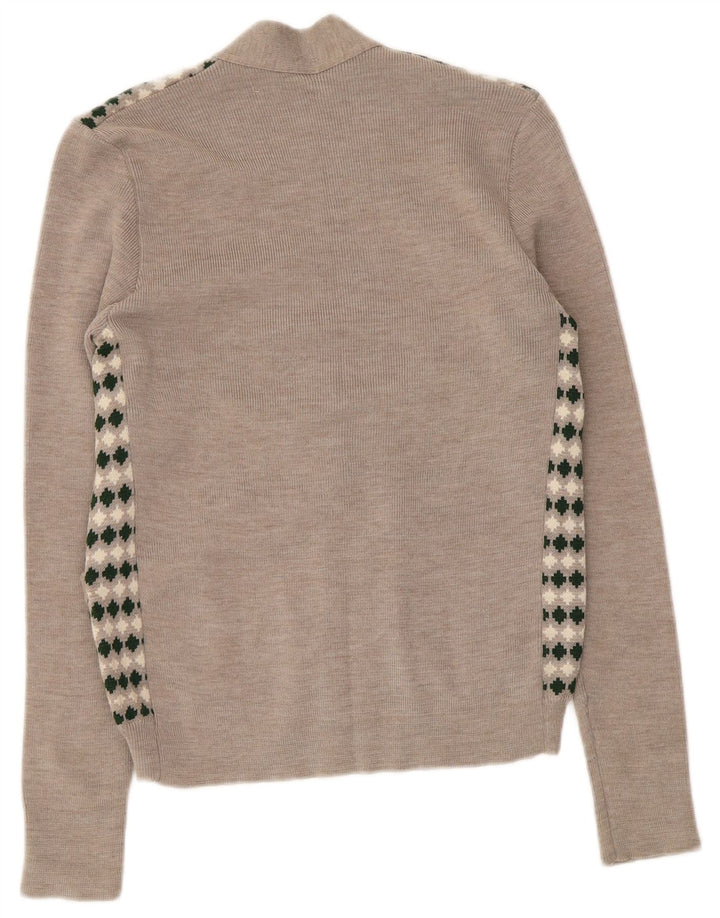 Vintage Dame Cardigan Sweater UK 8 Small Beige Geometric