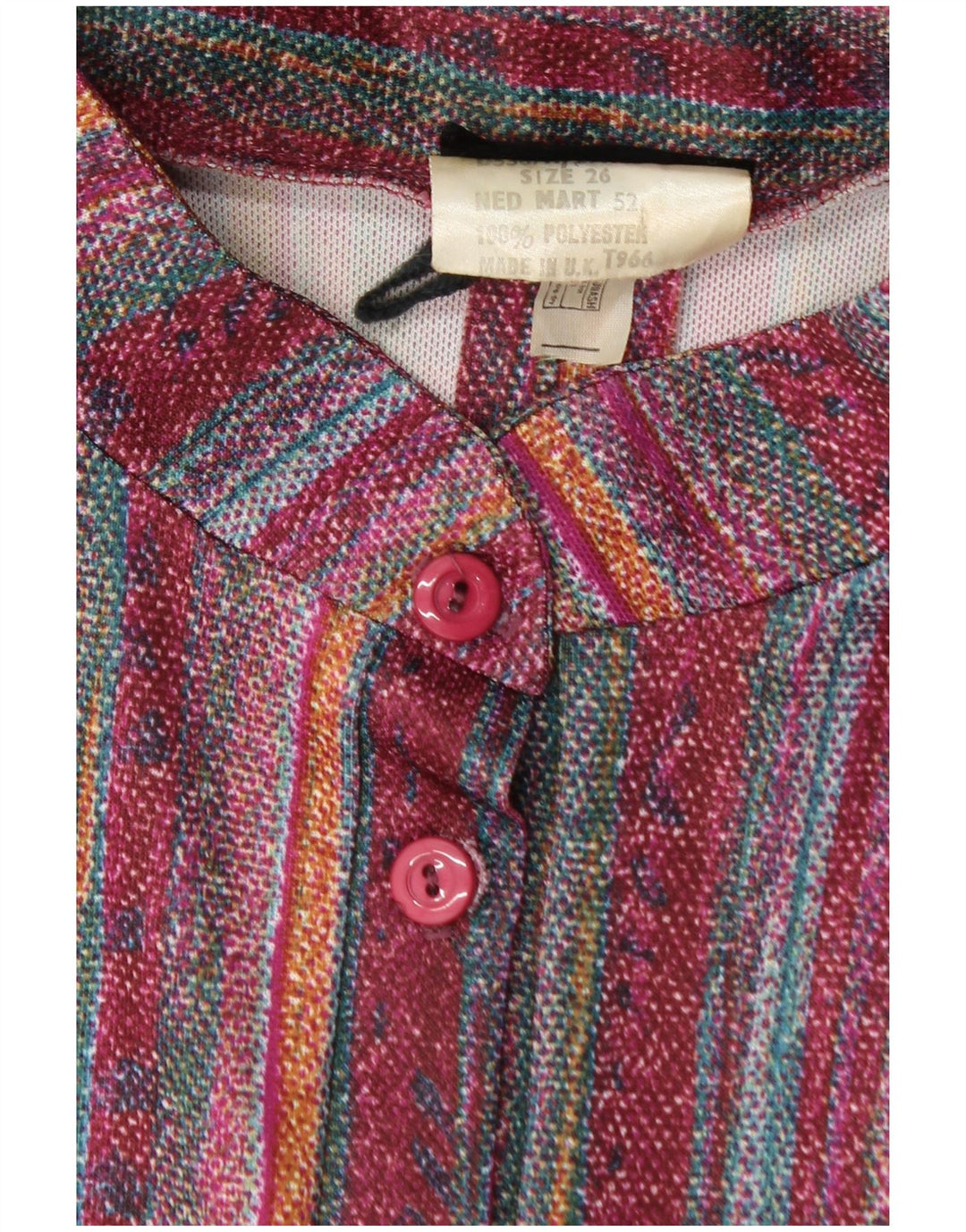 VINTAGE Womens Basic Dress UK 26 4XL Bourgogne stribet polyester