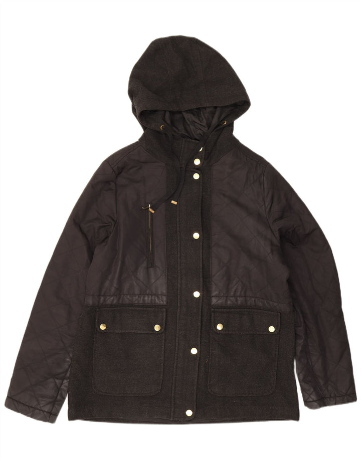 Topshop Dame Hætte Quiltet Jakke UK 14 Stor Sort Polyester