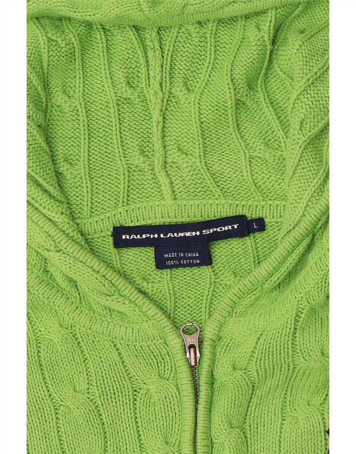RALPH LAUREN Dame hætte cardigan sweater UK 16 Stor grøn bomuld