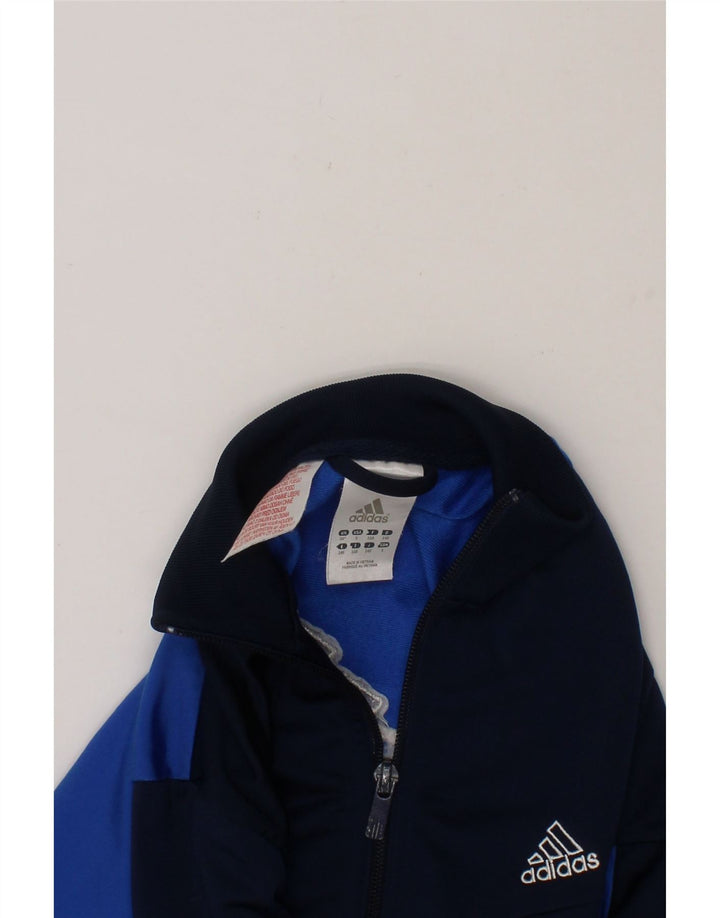 ADIDAS Boys Graphic Tracksuit Top Jacket 9-10 Years Navy Blue Colourblock Vintage Adidas and Second-Hand Adidas from Messina Hembry 