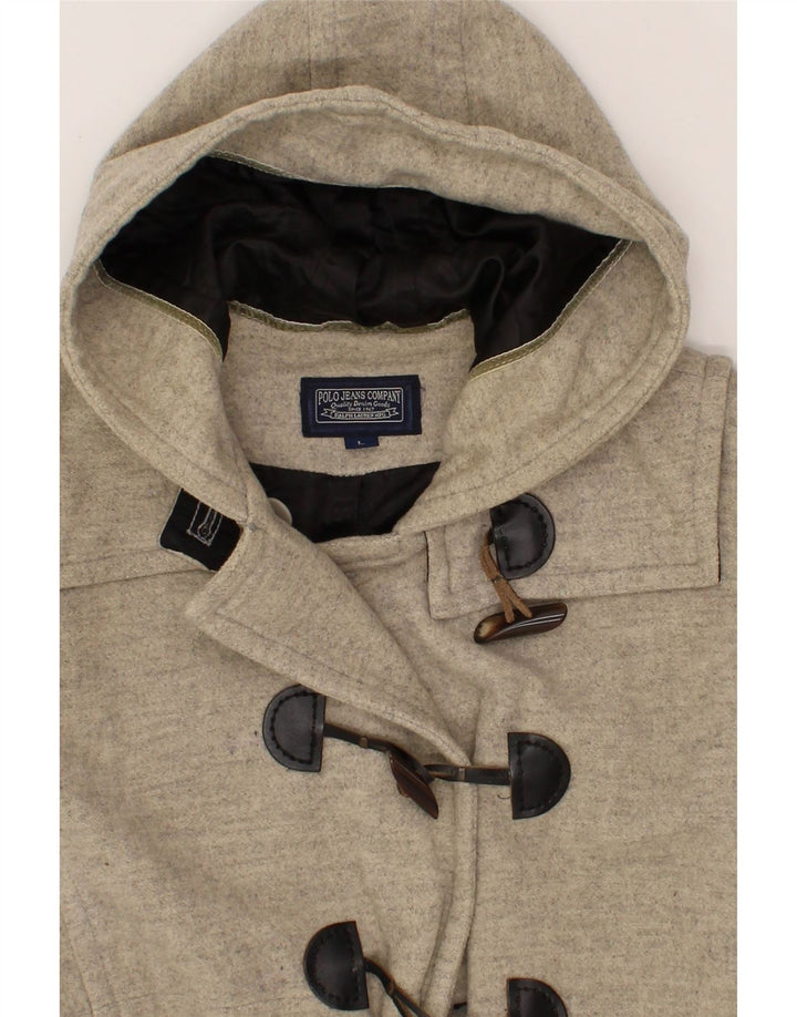 POLO RALPH LAUREN Womens Oversized Hooded Duffle Coat UK 16 Large Grey Vintage Polo Ralph Lauren and Second-Hand Polo Ralph Lauren from Messina Hembry 