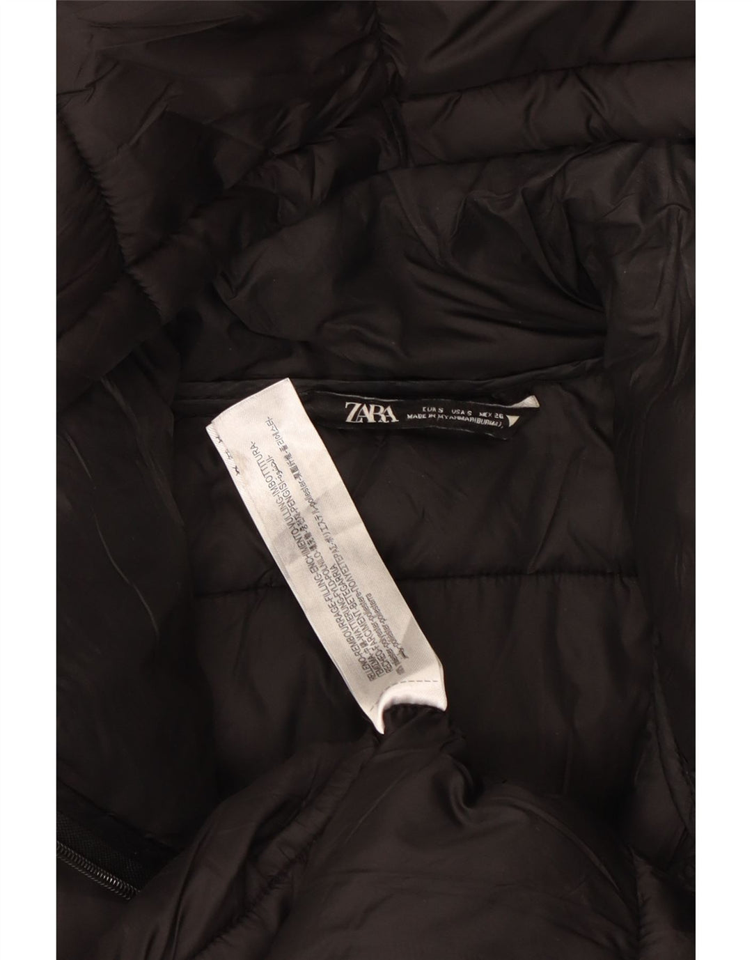 ZARA Oversized hættepolstret frakke til kvinder UK 10 Lille sort polyester