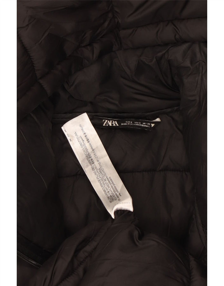 ZARA Oversized hættepolstret frakke til kvinder UK 10 Lille sort polyester