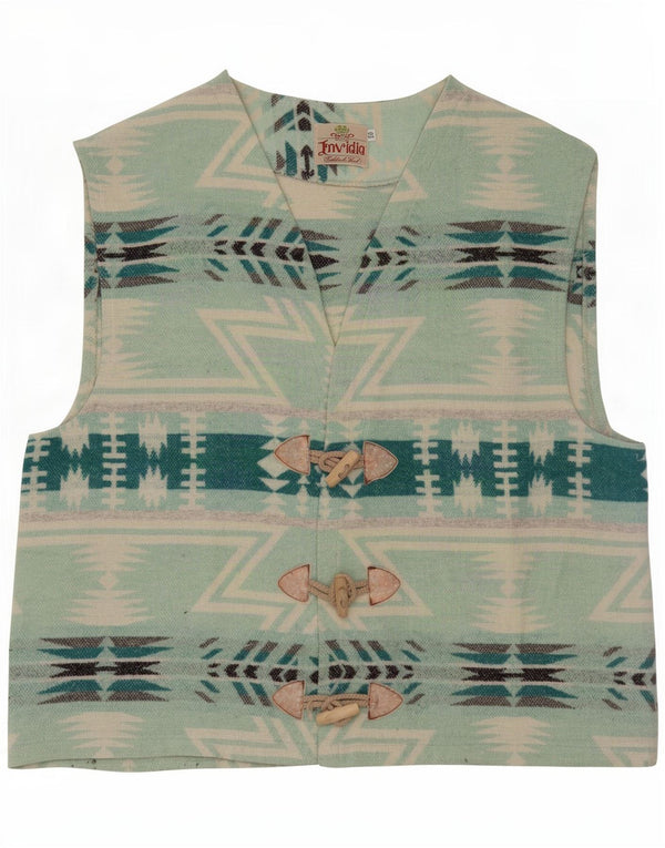 Vintage Mens Waistcoat IT 50 Medium Blue Geometric Wool