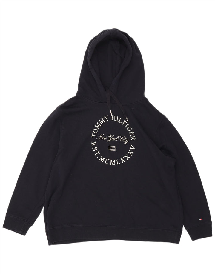 TOMMY HILFIGER Grafisk hættetrøje til kvinder UK 22 3XL Navyblå bomuld