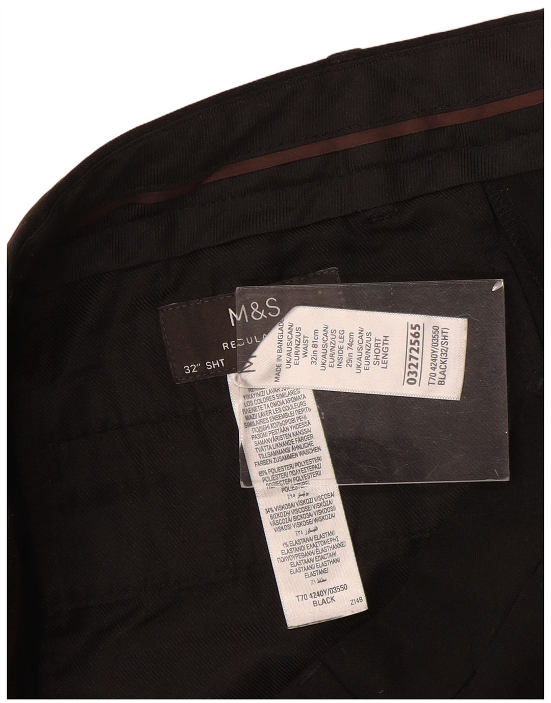 Marks & Spencer Herre Lige Regular Fit Chinobukser W32 L29 Sort
