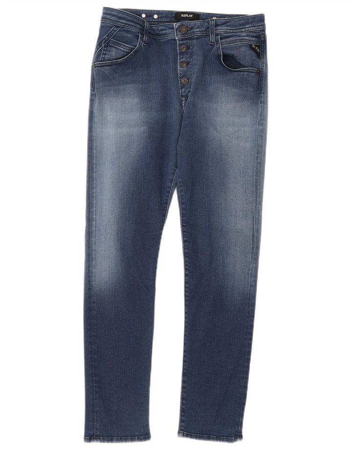 Replay Dame Pilar Slim Jeans W26 L28 Blå Bomuld