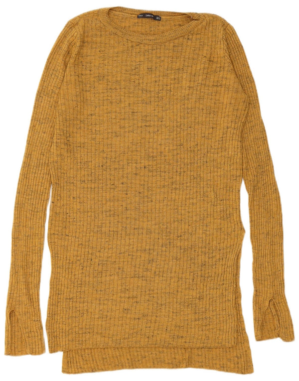 Zara Dame Boat Neck Jumper Sweater UK 10 Small Yellow Flecked Acryl