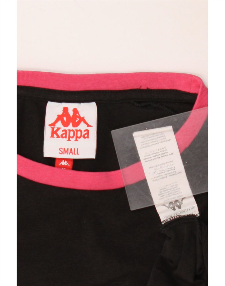 KAPPA Womens Crop Oversized grafisk T-shirt top UK 10 Lille sort bomuld