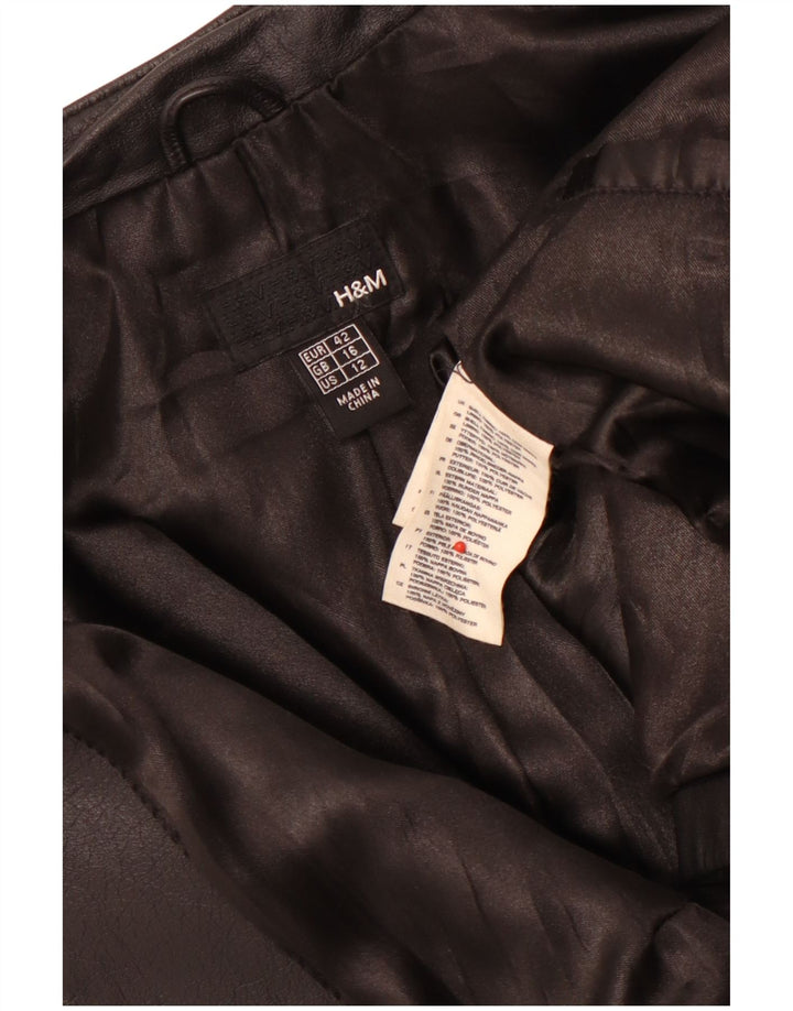 H&M Womens Crop Læderjakke UK 16 Stor sort læder