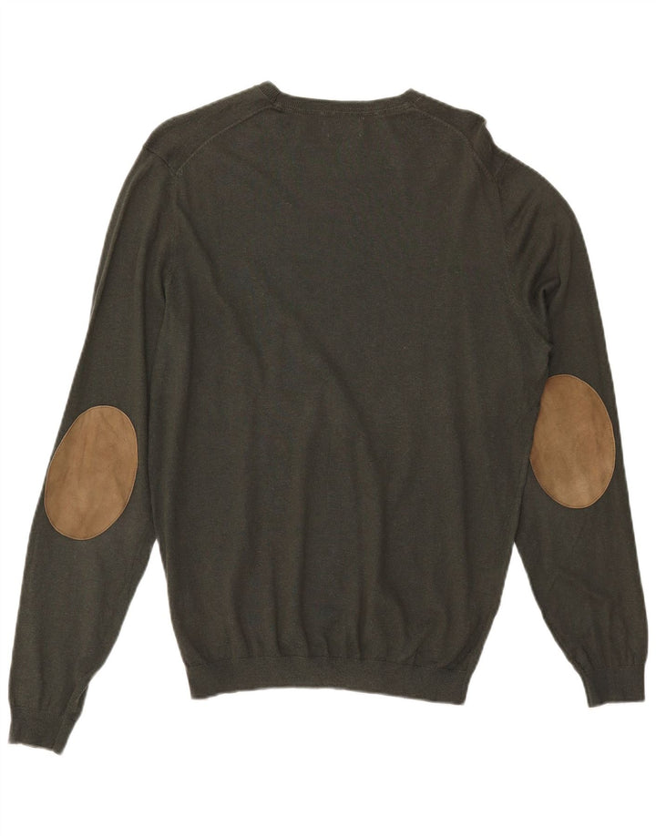 MASSIMO DUTTI Herre Crew Neck trøje Sweater Stor Khaki Bomuld