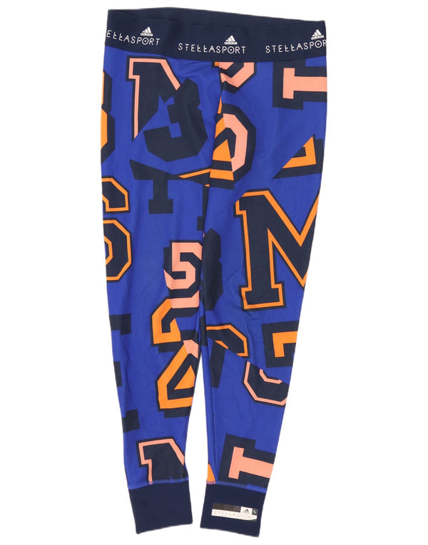 ADIDAS Dame Climalite Grafiske Leggings UK 14 Medium Blue Polyester