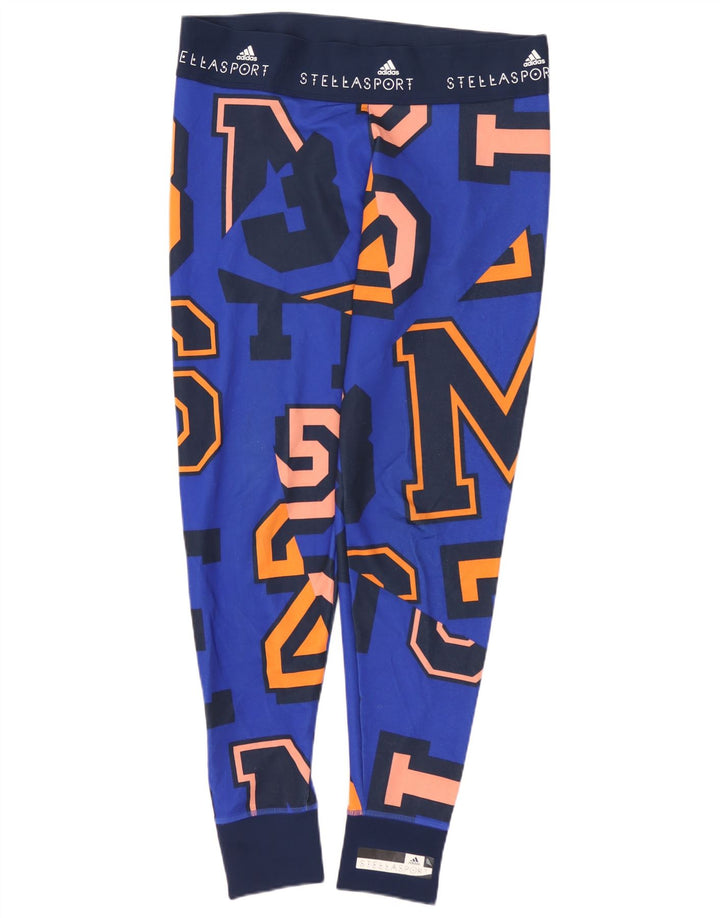 ADIDAS Dame Climalite Grafiske Leggings UK 14 Medium Blue Polyester
