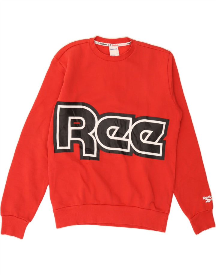 REEBOK Mens Graphic Sweatshirt Jumper Small Red Cotton Vintage Reebok and Second-Hand Reebok from Messina Hembry 