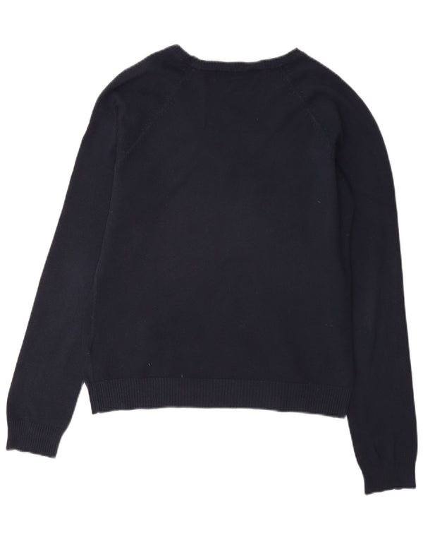 Zara Dame V-hals sweater UK 14 Stor marineblå bomuld