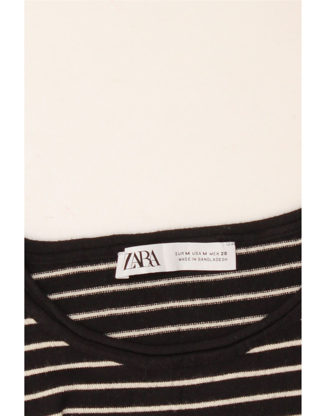 ZARA Womens Crew Neck Jumper Sweater UK 12 Medium Black Striped Viscose Vintage Zara and Second-Hand Zara from Messina Hembry 
