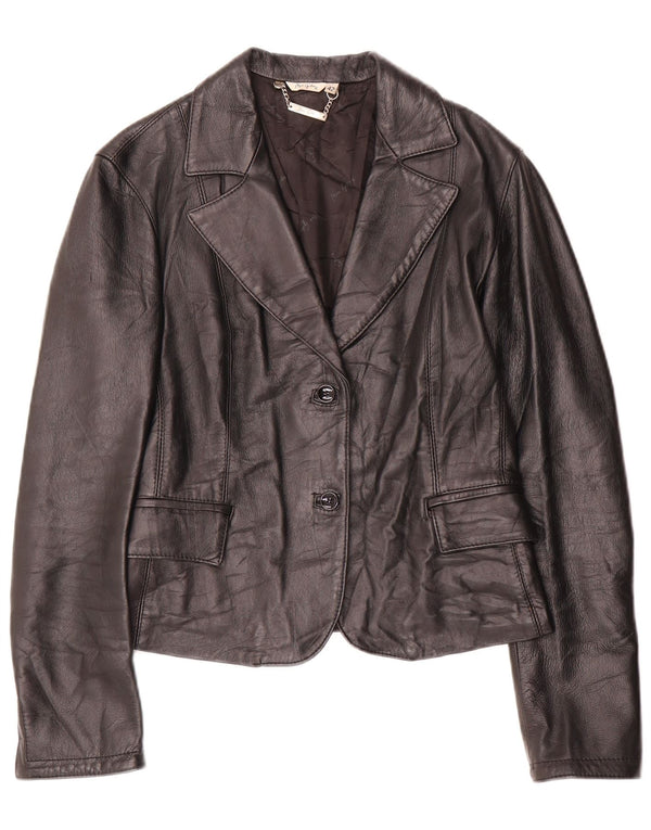 Vintage dame 2-knaps læder blazerjakke IT 42 Medium sort læder