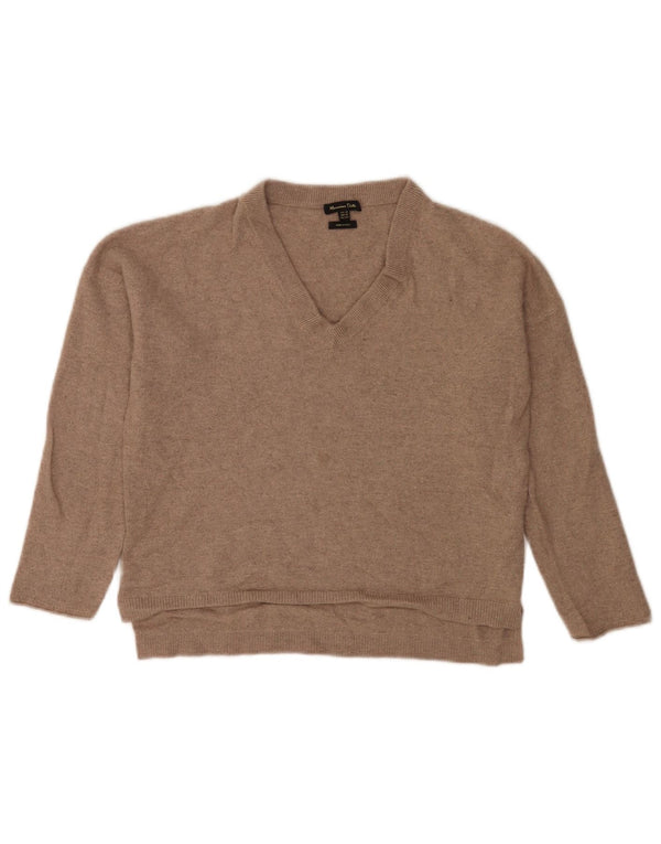 Massimo Dutti Womens Crop 3/4-ærmet V-hals sweater UK 6 XS Brun