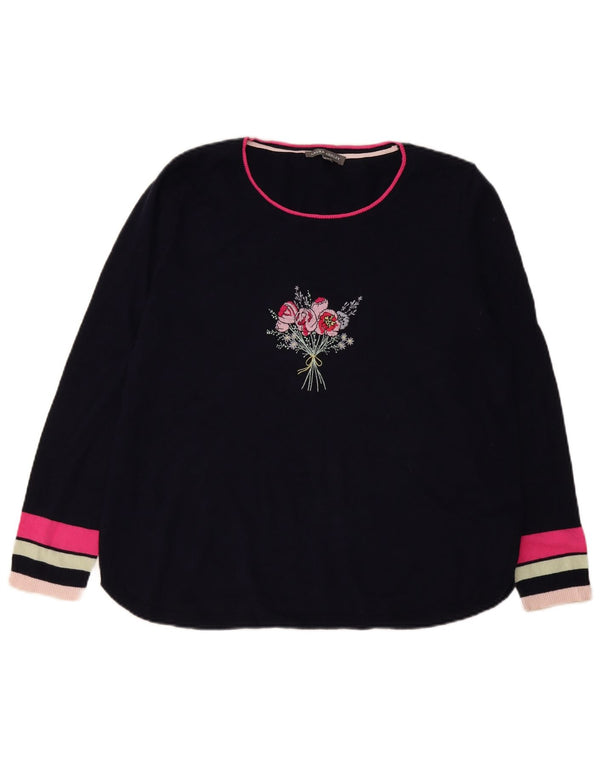 Laura Ashley Dame Boat Neck Jumper Sweater UK 16 Large Navy Blue Floral