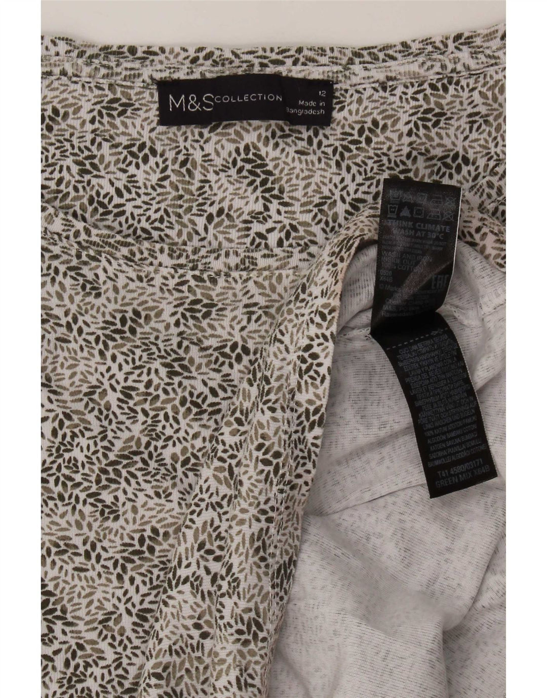 Marks & Spencer Dame Top Langærmet UK 12 Medium Grøn Blomster Bomuld