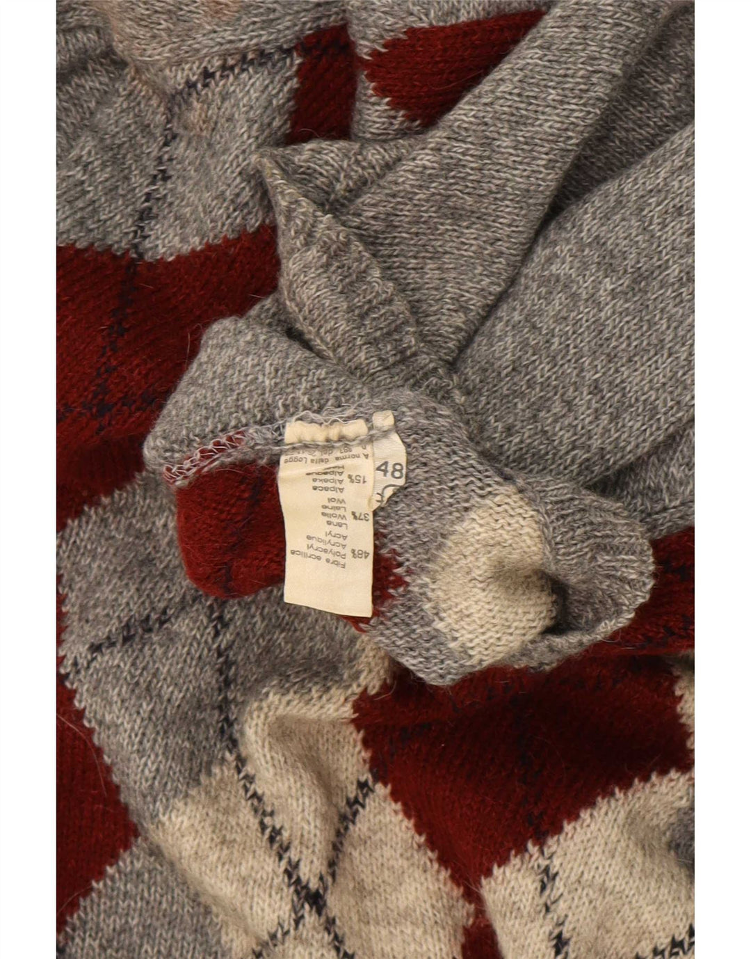 Rodes Herre Crew Neck Jumper Sweater IT 48 Medium Grey Argyle/Diamond