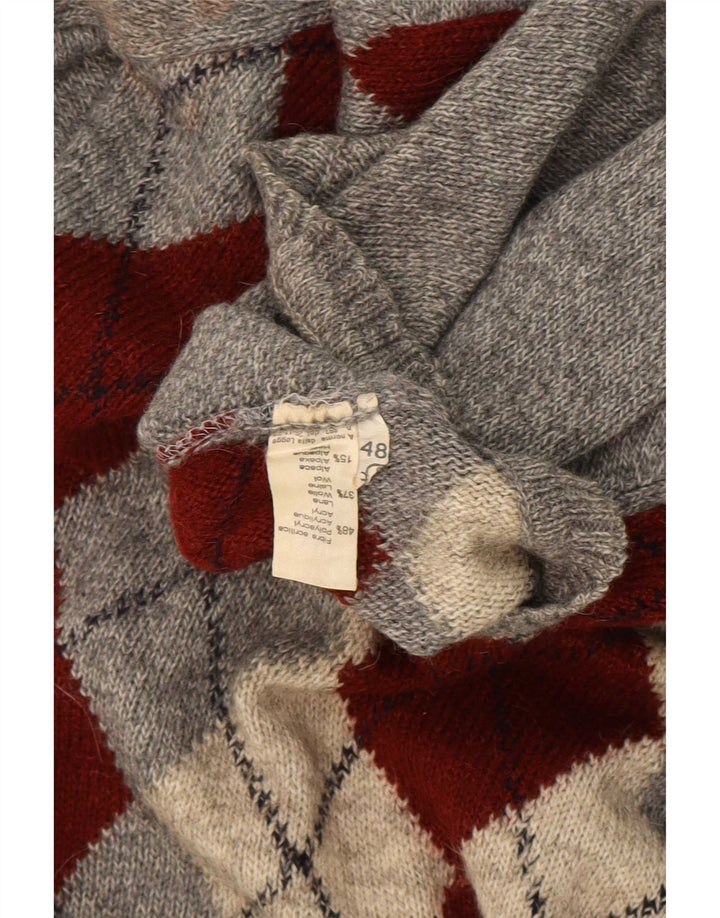 Rodes Herre Crew Neck Jumper Sweater IT 48 Medium Grey Argyle/Diamond