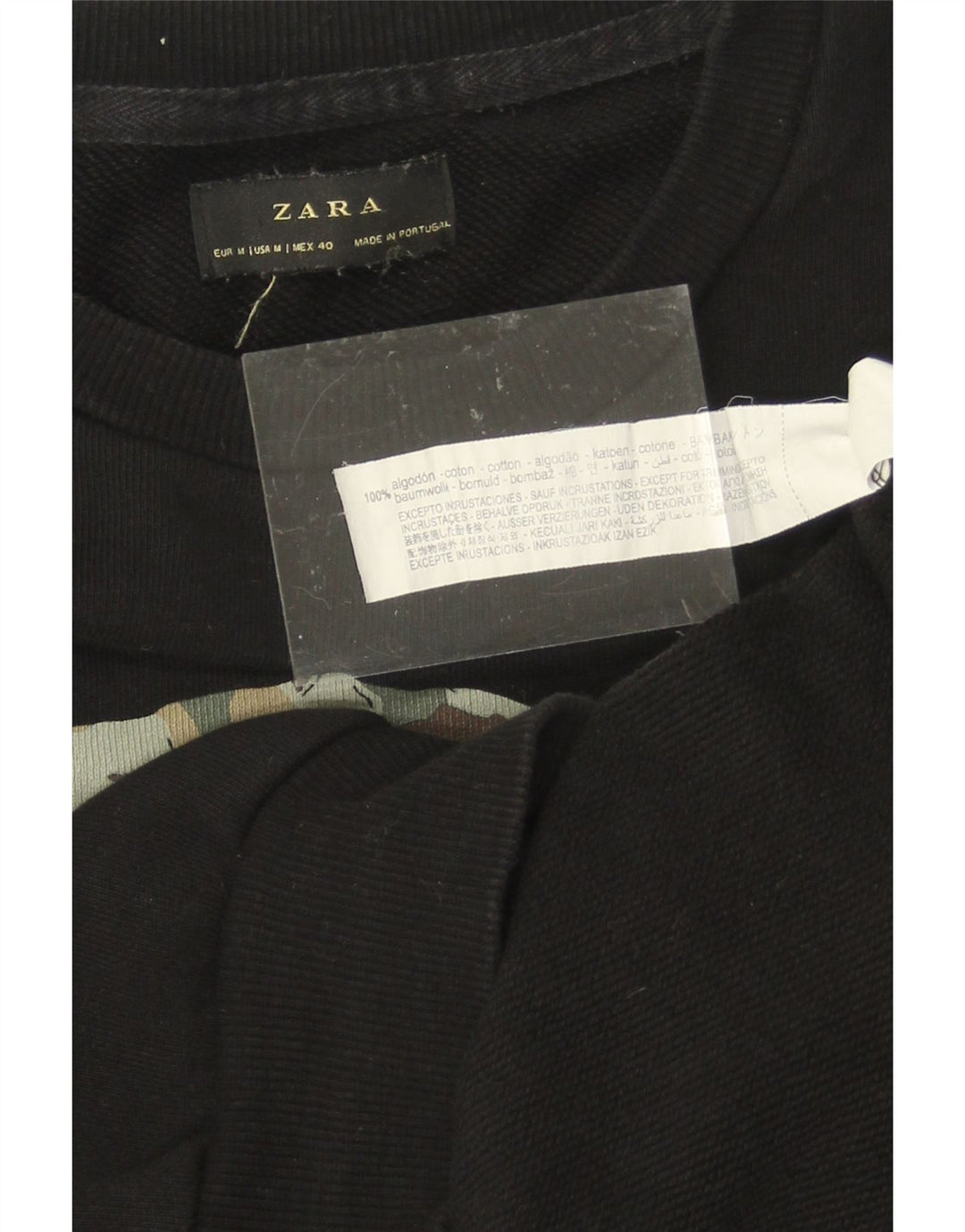 ZARA Mens Graphic Sweatshirt Jumper Medium Black Cotton Vintage Zara and Second-Hand Zara from Messina Hembry 