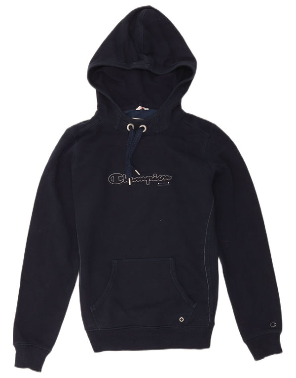 Champion Dame Grafisk Hoodie Jumper UK 14 Large Navy Blue