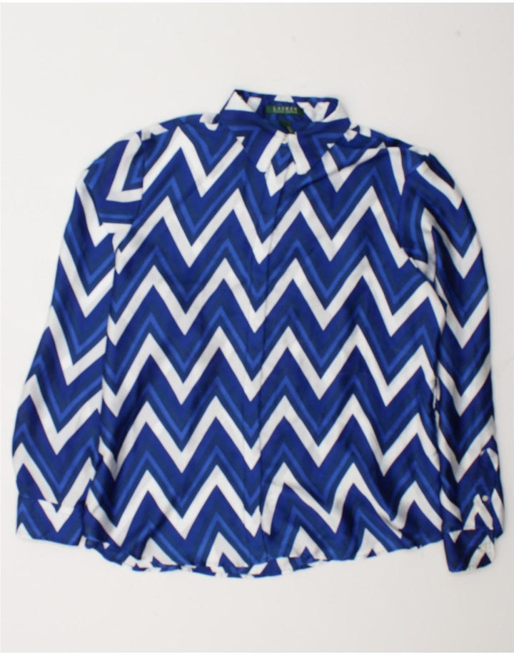 Ralph Lauren Dameskjortebluse UK 18 XL Blå Chevron Polyester