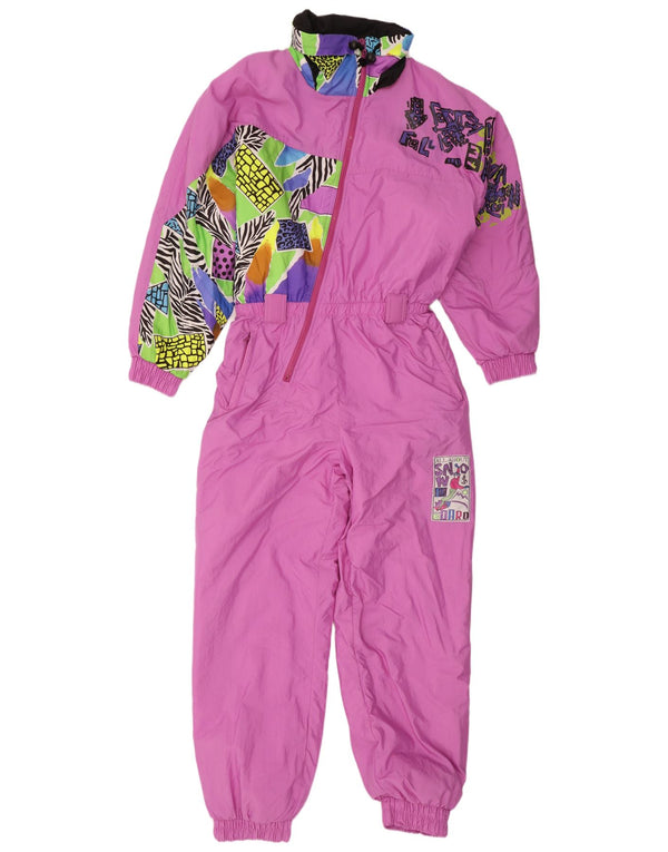 Vintage Kvinders Grafisk Ski Jumpsuit UK 16 Large Pink Animal Print