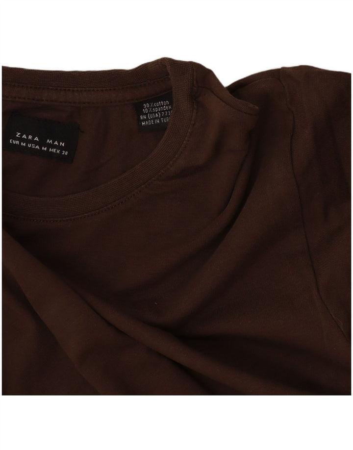 Zara Herre T-Shirt Top Medium Brun Bomuld
