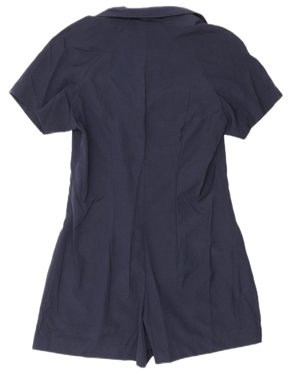 Vintage Dame Kortærmet Playsuit UK 12 Medium Navy Blue Polyester