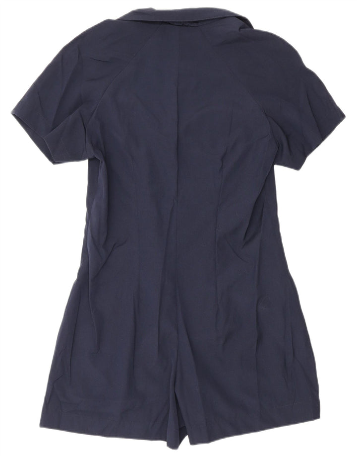 Vintage Dame Kortærmet Playsuit UK 12 Medium Navy Blue Polyester