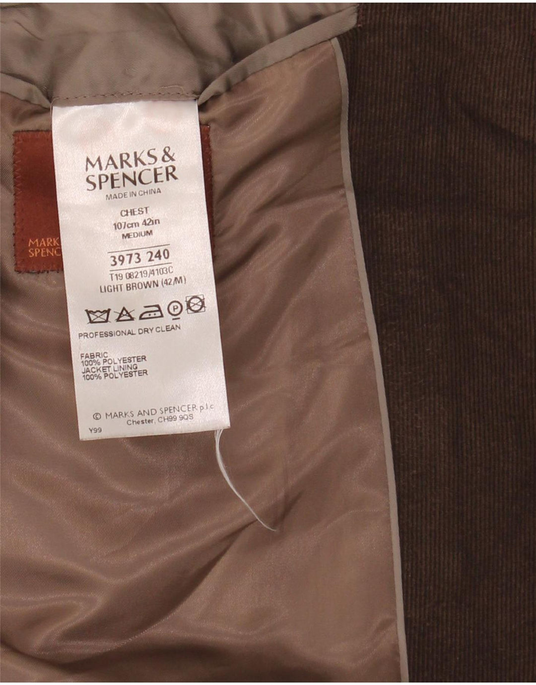 Marks & Spencer Herre 3-knaps Corduroy Blazer Jacket UK 42 Stor Brun