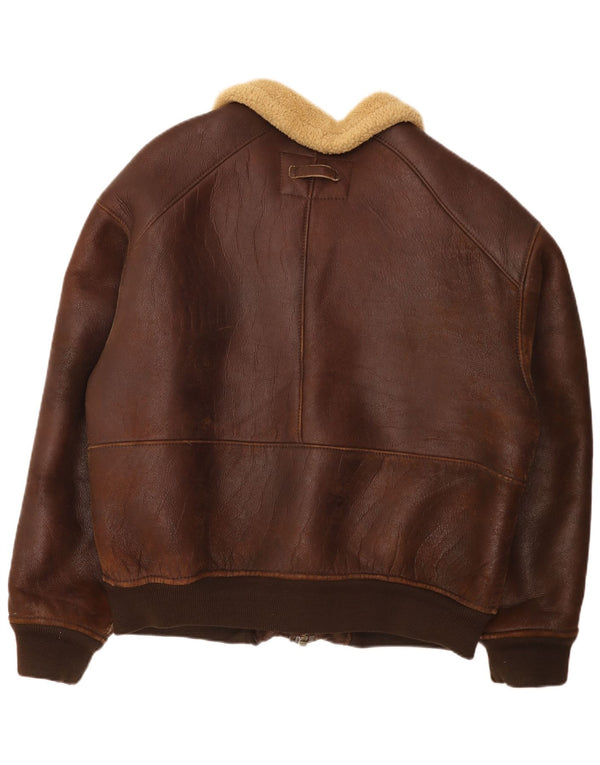 Vintage Herre Bomber Shearling Jacket UK 42 XL Brun